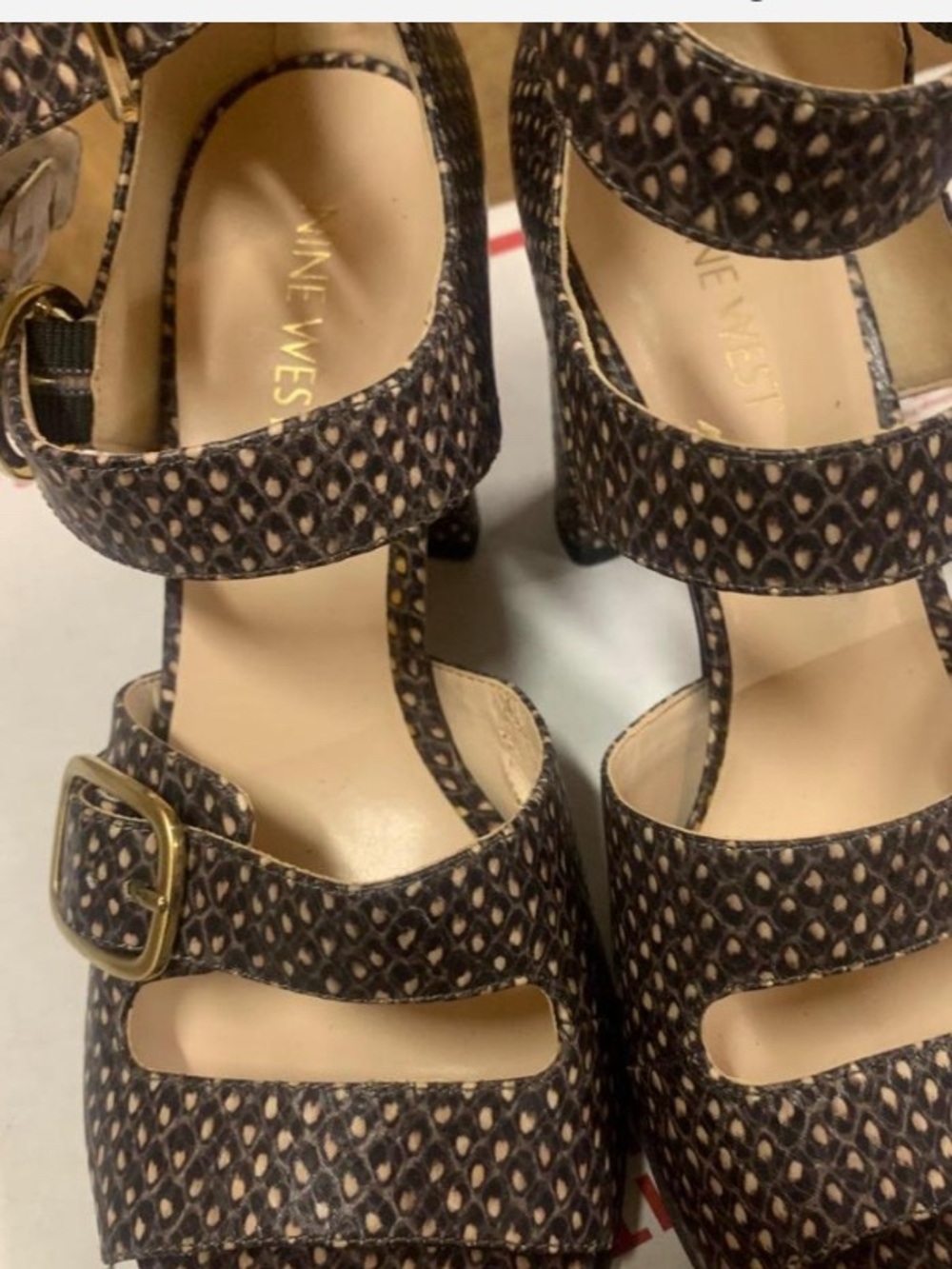 Nine West Brown Patterned Multi-Strap Heels